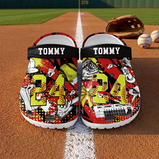 Discover Custom Name Softball Team Color Clog, Personalized Softball Red Green, Softball Fan Gift, Custom Sports Clogs for Kids & Adults