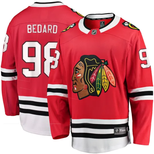 Discover Men's Chicago Blackhawks Connor Bedard Fanatics Red Home Ironed On Hockey Jersey