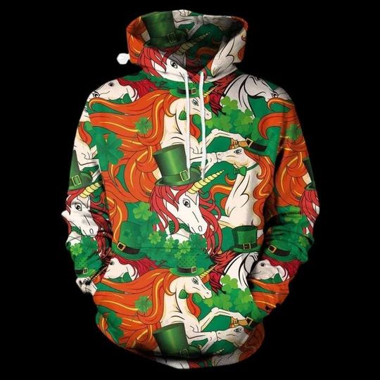 Discover St Patrick Unicorn Hoodie, Shamrock Unicorn Hoodie, Irish Themed Hoodie, St Patrick Day Hoodie, Funny Irish Gift
