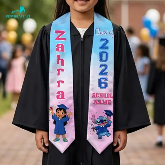 Personalized Lilo & Stitch Class Of 2026 Graduation Stoles, Gift For Senior