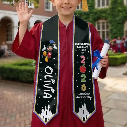 Personalized Mickey Mouse Class Of 2026 Graduation Stoles, Gift For Senior