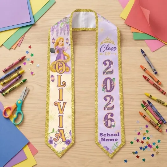Personalized Rapunzel Tangled Princess Class Of 2026 Graduation Stoles