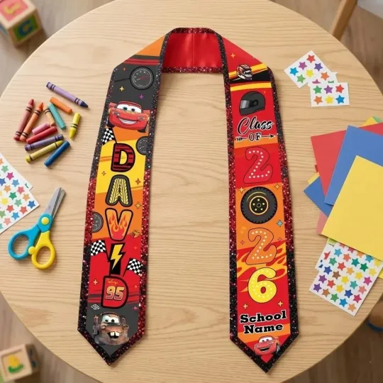 Personalized Lightning McQueen Class Of 2026 Graduation Stoles, Gift For Senior