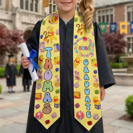 Discover Personalized Winnie the Pooh Class Of 2026 Graduation Stoles, Gift For Senior