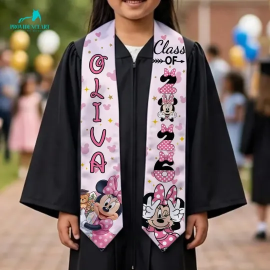 Personalized Minnie Mouse Class Of 2026 Graduation Stoles, Gift For Senior