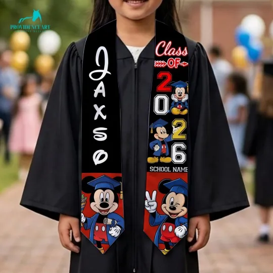 Discover Personalized Mickey Mouse Class Of 2026 Graduation Stoles, Gift For Senior
