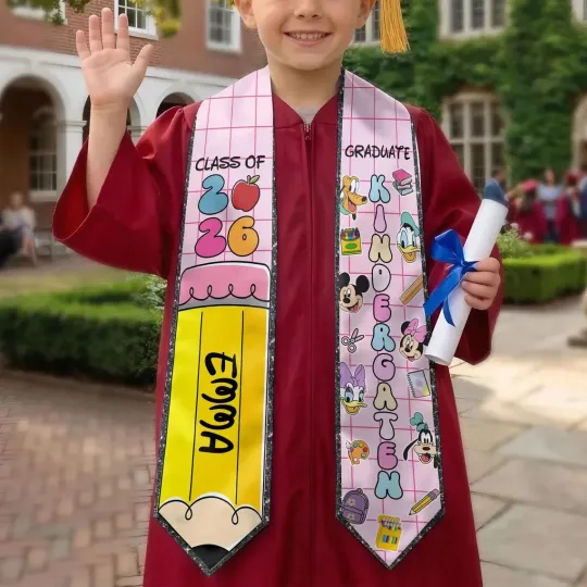 Personalized Mickey And Friends Class Of 2026 Graduation Stoles, Gift For Senior