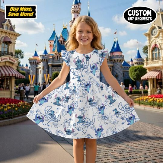 Discover Stitch Kids Ruffle Dress, Disney Girl Vacation Outfit, Lilo and Stitch Toddler Apparel, Disney World Girl Dress, Stitch Summer Party Outfit