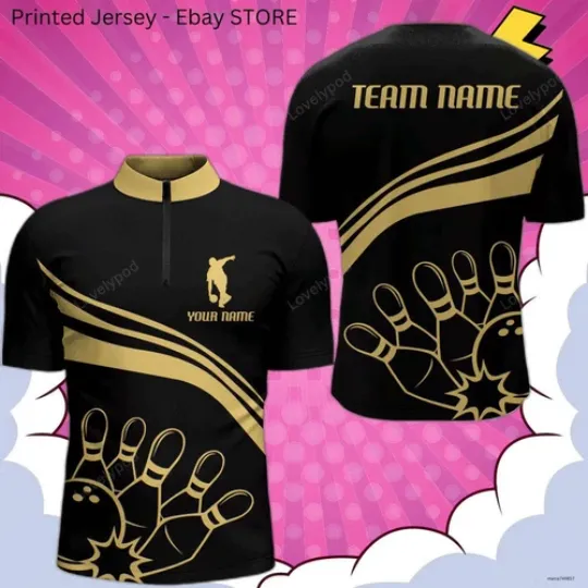 Discover Black & Gold Bowling Custom Bowling Jersey Team Shirt