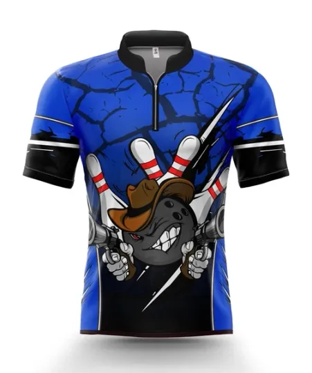 Discover Bowling Gunslinger Blue Ki Bowling Guns Quick Zip Bowling Jersey