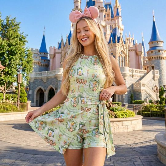 Discover Green Plaid Magical Disney Tinker Bell Tennis Dress Skirt, Magical Castle Women Dress, Animal Kingdom Safari Skirt, Disney Summer Outfit