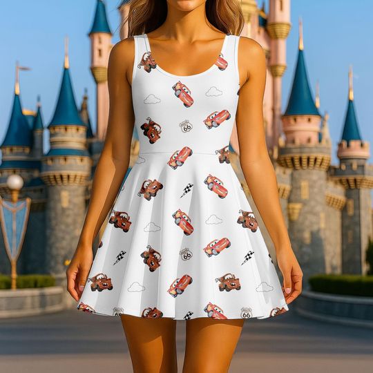 Cars Movie Skater Dress, Lightning McQueen Skater Dress For Her, Route 66 Disney Trip Outfit, Pixar Fan Gift