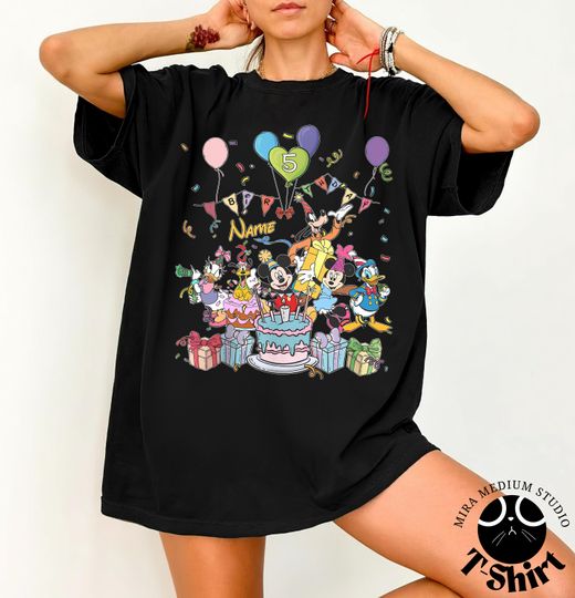Discover Personalized Name Age Disney Mickey Mouse Birthday Shirt, Custom Disney Mickey Minnie Birthday Present, Disneyland Family Trip Tees