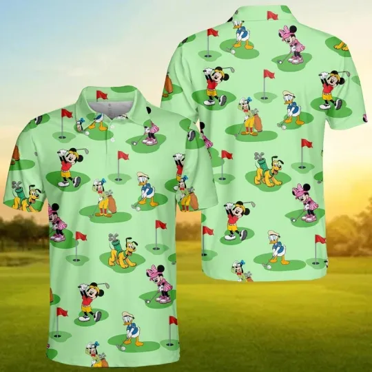 Discover Mickey Mouse & Friends Playing Golf Father's Day Gift Theme Polo Shirt
