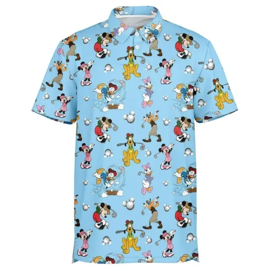Discover Mickey Mouse & Friends Playing Golf Recreation Club Father's Day Gift Polo Shirt