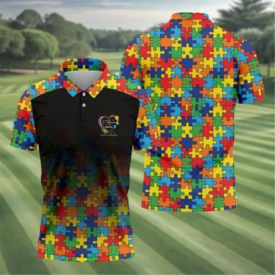 Discover Autism Awareness Puzzle Piece It's Okay To Be Different Support Squad Polo Shirt