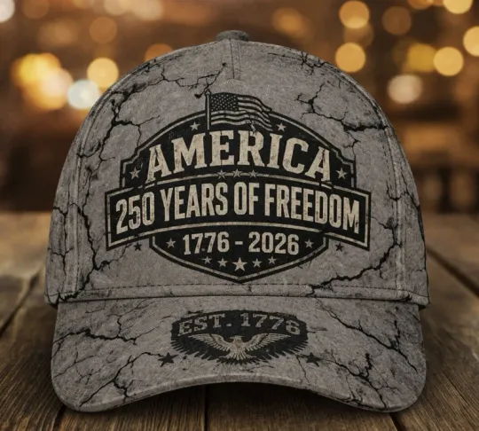 America 250 Years Freedom Cracked Vintage Style Baseball Cap 1776-2026 USA Hat