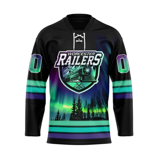 Worcester Railers Special Design With Northern Lights Lace Hockey Shirt