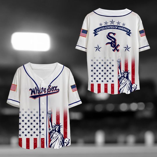 Discover White Sox Baseball Jersey Patriotic USA Flag Statue of Liberty Design