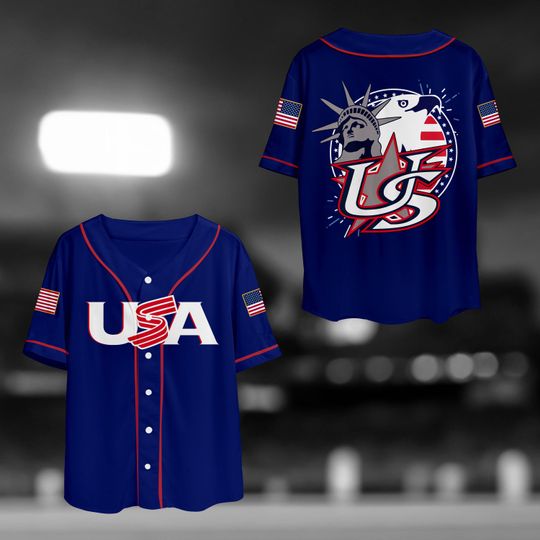 Discover Patriotic Eagle Statue USA Baseball Jersey with American Flag Design