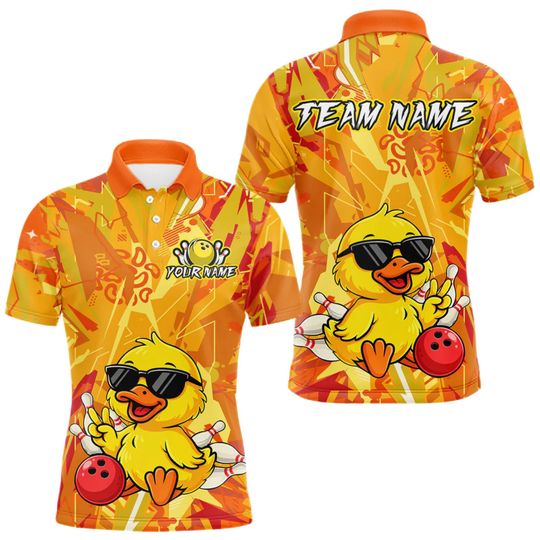 Discover Personalized Duck Bowling Polo Shirt, Funny Bowling Team Shirt, Custom Name and Team Name Jersey