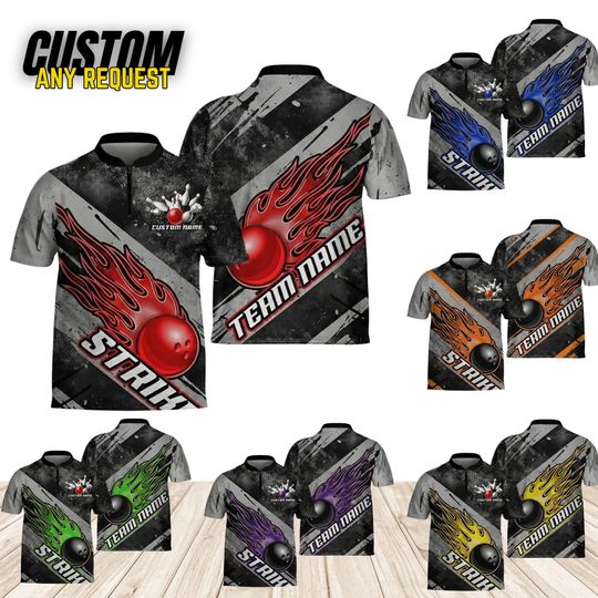 Discover Personalized Bowling Jersey Shirt Custom Bowling Shirt Team Funny Gift For Bowler Player Short Sleeve Button Down Bowling Jersey Gift BWL1