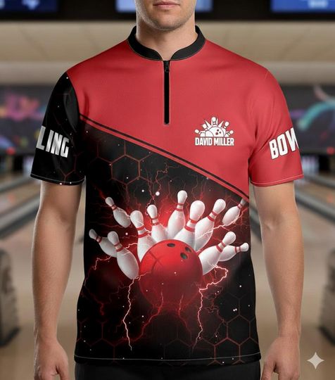 Discover Personalized Bowling Jersey Shirt, Custom Bowling Shirt for Team, Gift For Bowler Player, Short Sleeve Button Down Bowling Jersey Gift