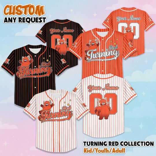 Discover Personalized Turning Red Baseball Jersey, Custom Disney Red Panda Shirt, Matching Family Outfit, Disneyland Birthday Gift