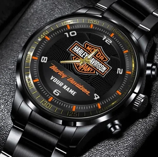 Discover Personalized Harley Motor Racing Davidsonn Black Stainless Steel Watch For Men