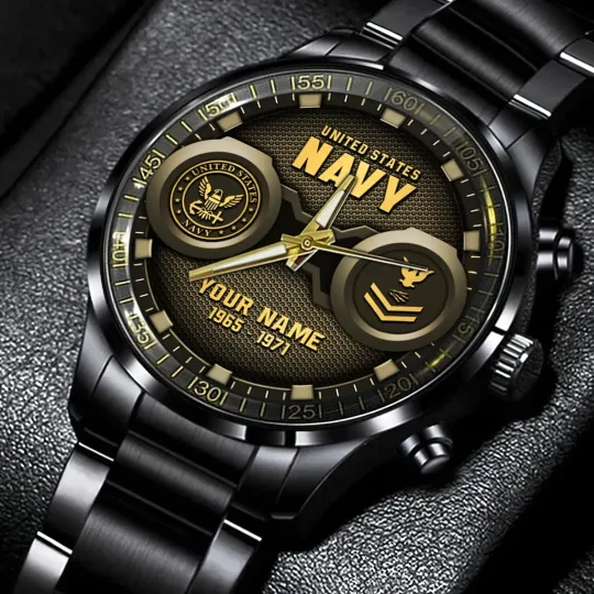 Discover Custom Name Military Inspired Black Steel Watch Gift for Men