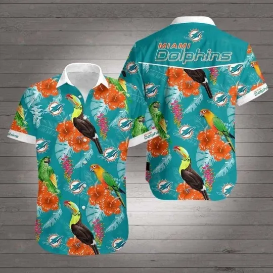 Miami Dolphins Tropical Parrot Hawaiian Shirt, Gift For football Fan