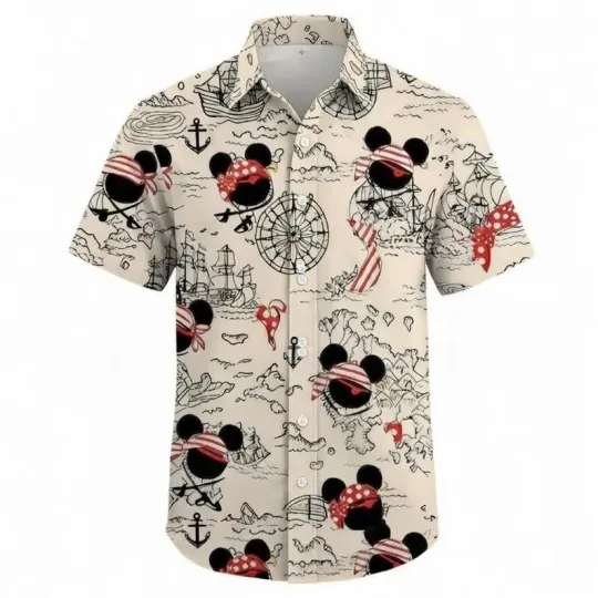 Discover Disney Mickey Minnie Pirate Map Pirates Of The Caribbean Aloha Hawaiian Shirt