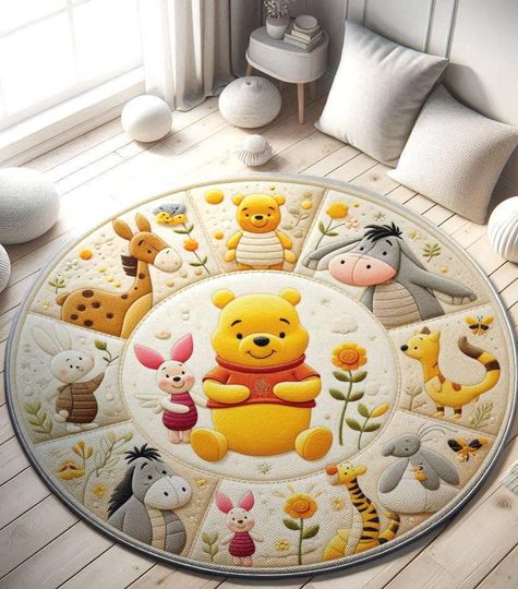 Discover Winnie the Pooh Nursery Rug, Kids Room Decor, Round Floor Pad