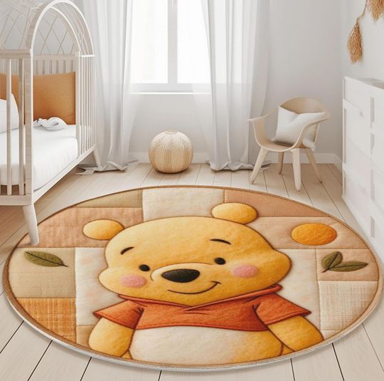 Discover Winnie the Pooh Nursery Rug - Round Velveteen Play Mat for Kids Room Decor