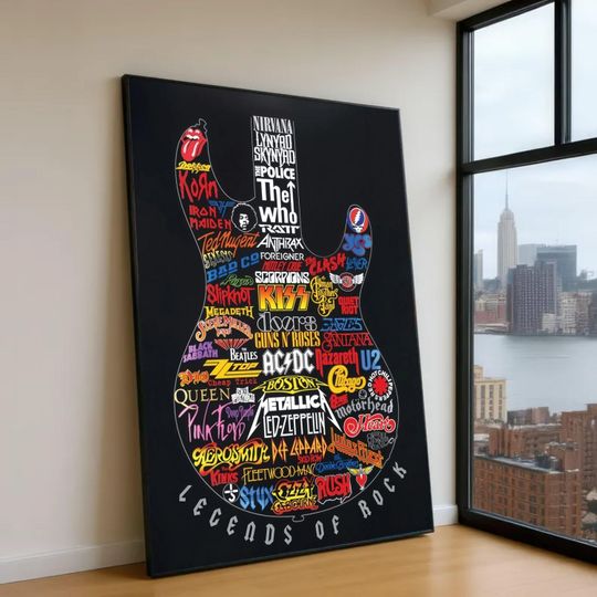 Discover Legends of Rock Guitar Music Icon Collage Vintage Rock Poster