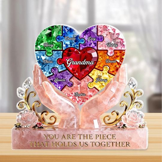 Discover Personalized Shaped Acrylic Plaque Puzzle Heart for Grandma, Unique Gift That Holds Us Together