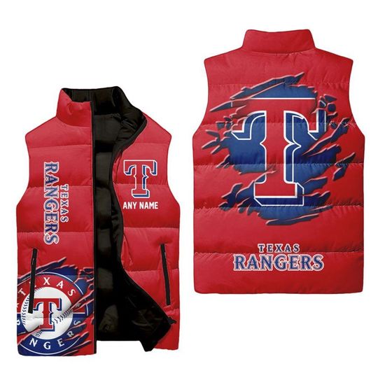 Texas Rangers Personalized Baseball Team Sleeveless Puffer Jacket