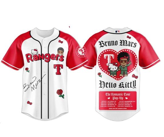 Texas Rangers Bruno Mars x Hello Kitty 2026 The Romantic Tour Baseball Jersey