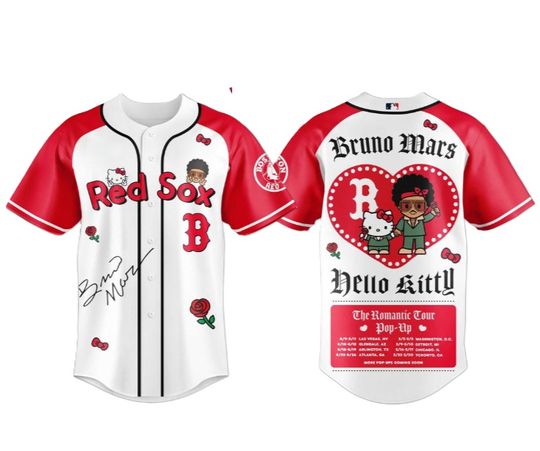 Boston Red Sox Bruno Mars x Hello Kitty 2026 The Romantic Tour Baseball Jersey