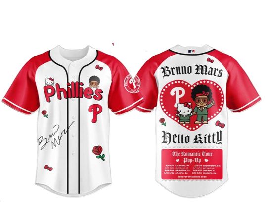 Philadelphia Phillies Bruno Mars x Hello Kitty 2026 The Romantic Tour Baseball Jersey