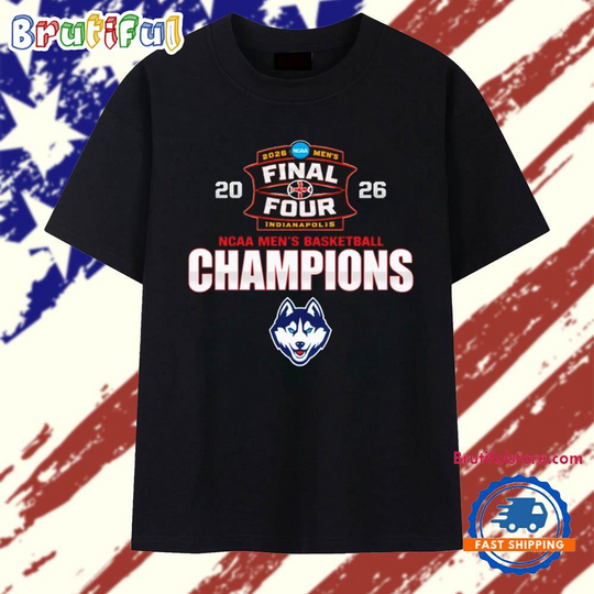 Discover UConn Huskies 2026 NCAA Division I Men’s Basketball Final Four National Champions logo T Shirt