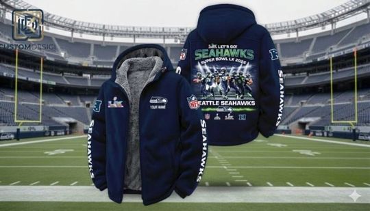 Seattle Seahawks Super Bowl LX 2026 Personalized Sherpa Zip Hoodie Jacket