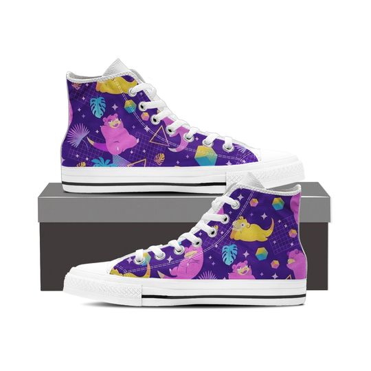 Slowpoke High Top Shoes, Cute Purple Slowpoke Pattern Sneakers, Anime Shoes, Slowpoke Shoes Gifts