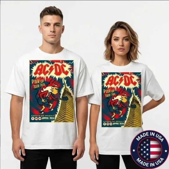 Discover AC-DC PWR UP Tour 2026 T-Shirt Mexico City Estadio GNP Ed Vill Angus Young Tee