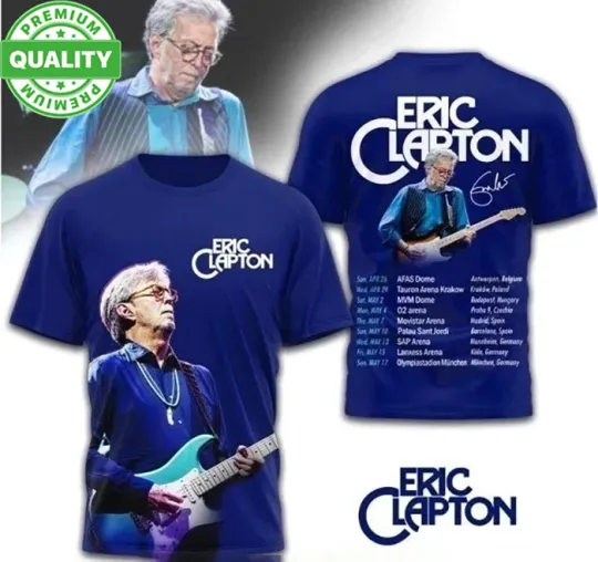 Eric Clapton Tour 2026 3D AOP Signature Blue Shirt