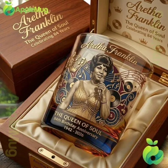 Discover Aretha Franklin The Queen Of Soul 84th Birthday 1942-2026 Whiskey Glass