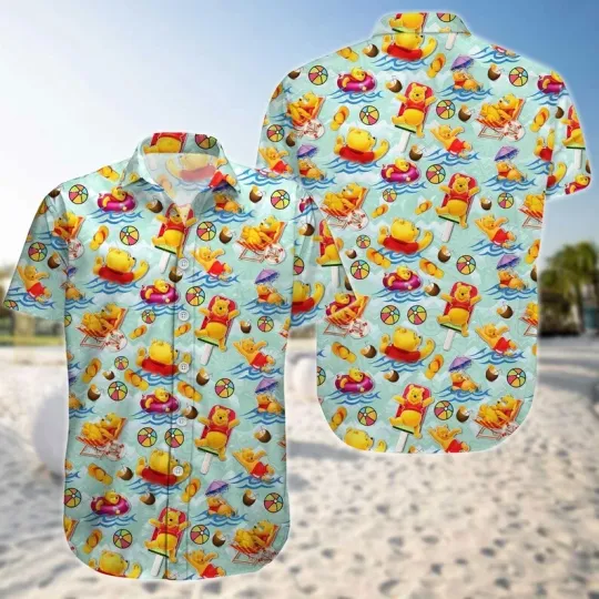 Discover Disney Winnie The Pooh Swimming Magic Kingdom Summer Aloha Hawaiian Shirt