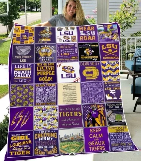 Discover Tiger Spirit Purple Gold Home Fan Flannel Blanket Throw Gift