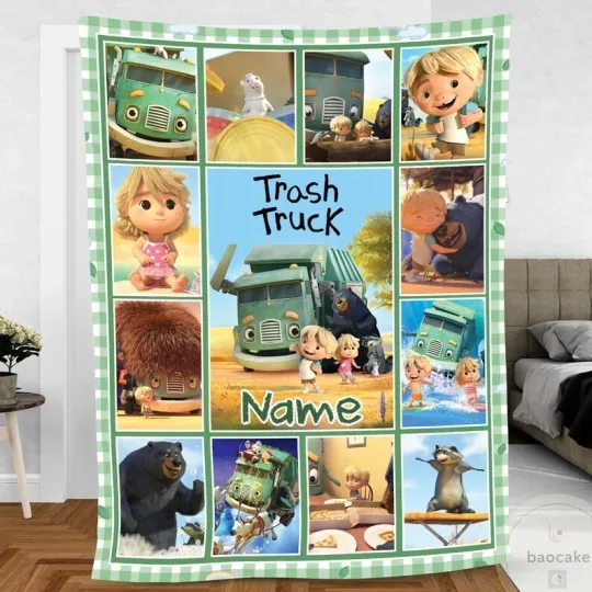 Discover Personalized Garbage Truck Flannel Blanket Soft Cozy Throw for Kids