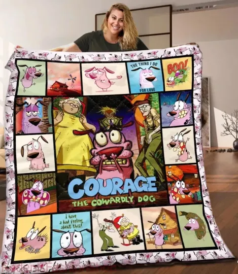 Discover Scared Pink Dog Cartoon Flannel Blanket Spooky Funny Cozy Throw Gift